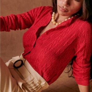 Sézane Women’s Gilet Cardigan Size L. Rouge Cherry, EUC
